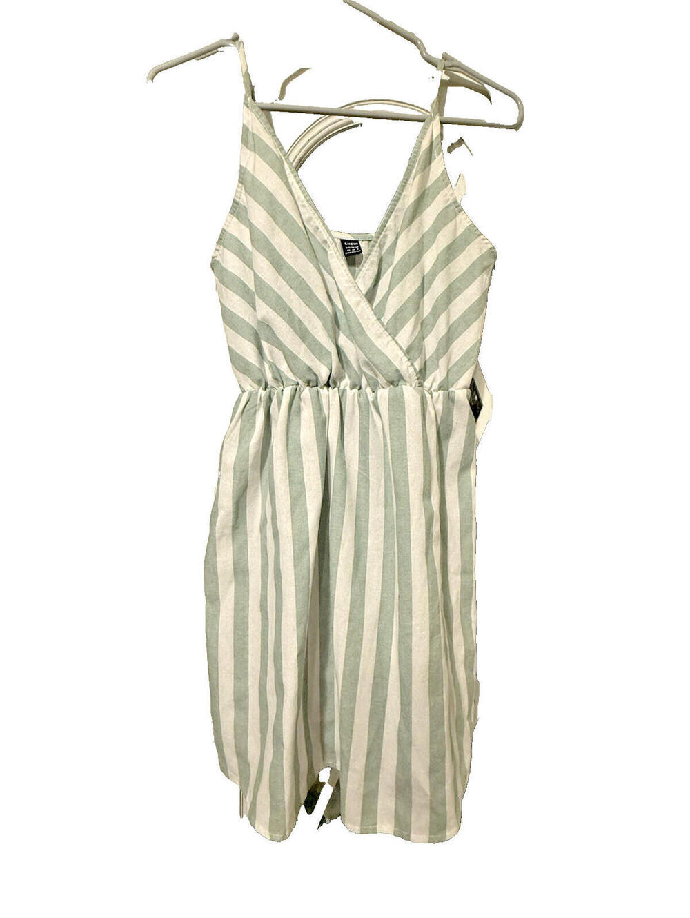 Seafoam Green Striped Sundress V-Neck midi Wrap Skater Summer Boho Cami Dress